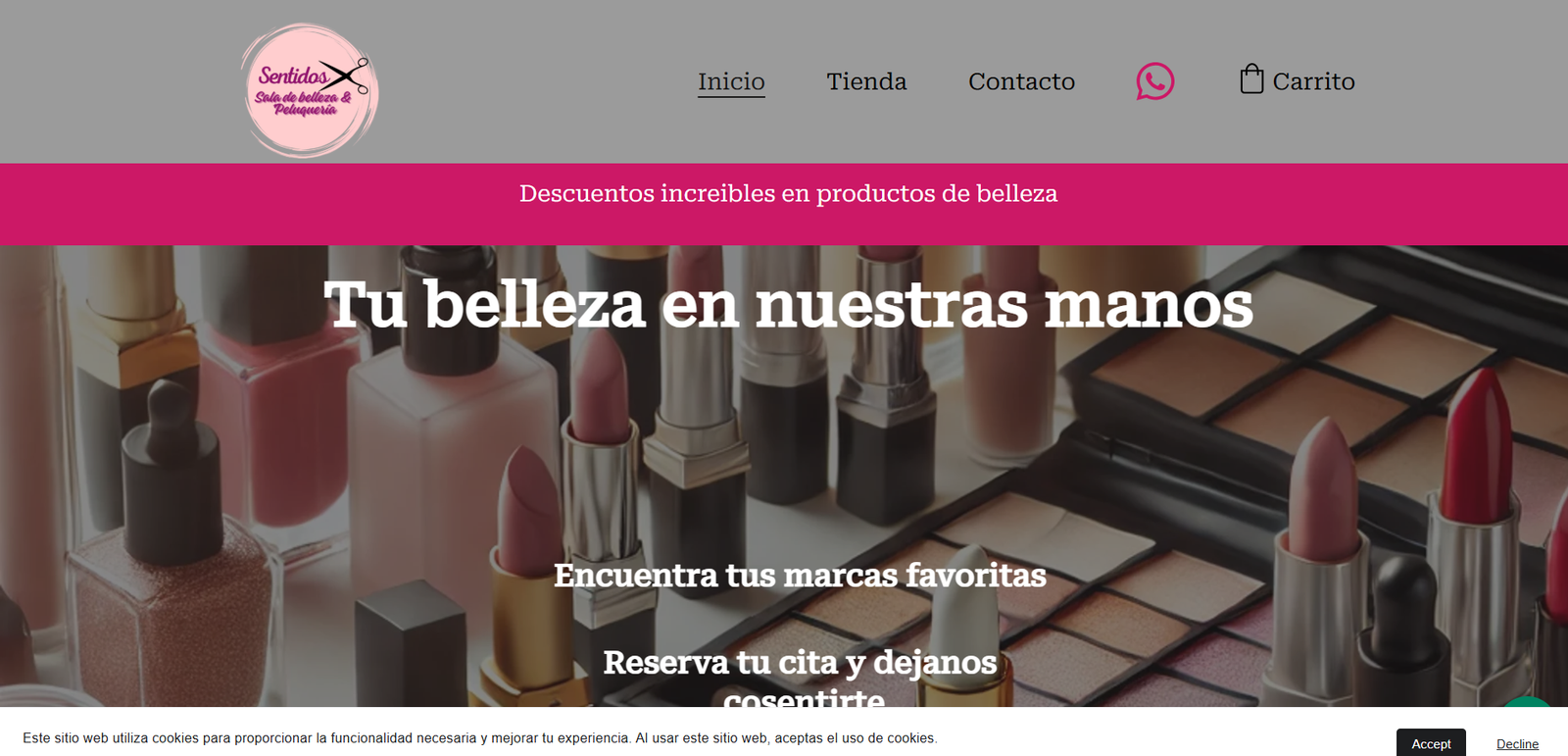 Diseño de página web comercial para Sentidos Distribuidora