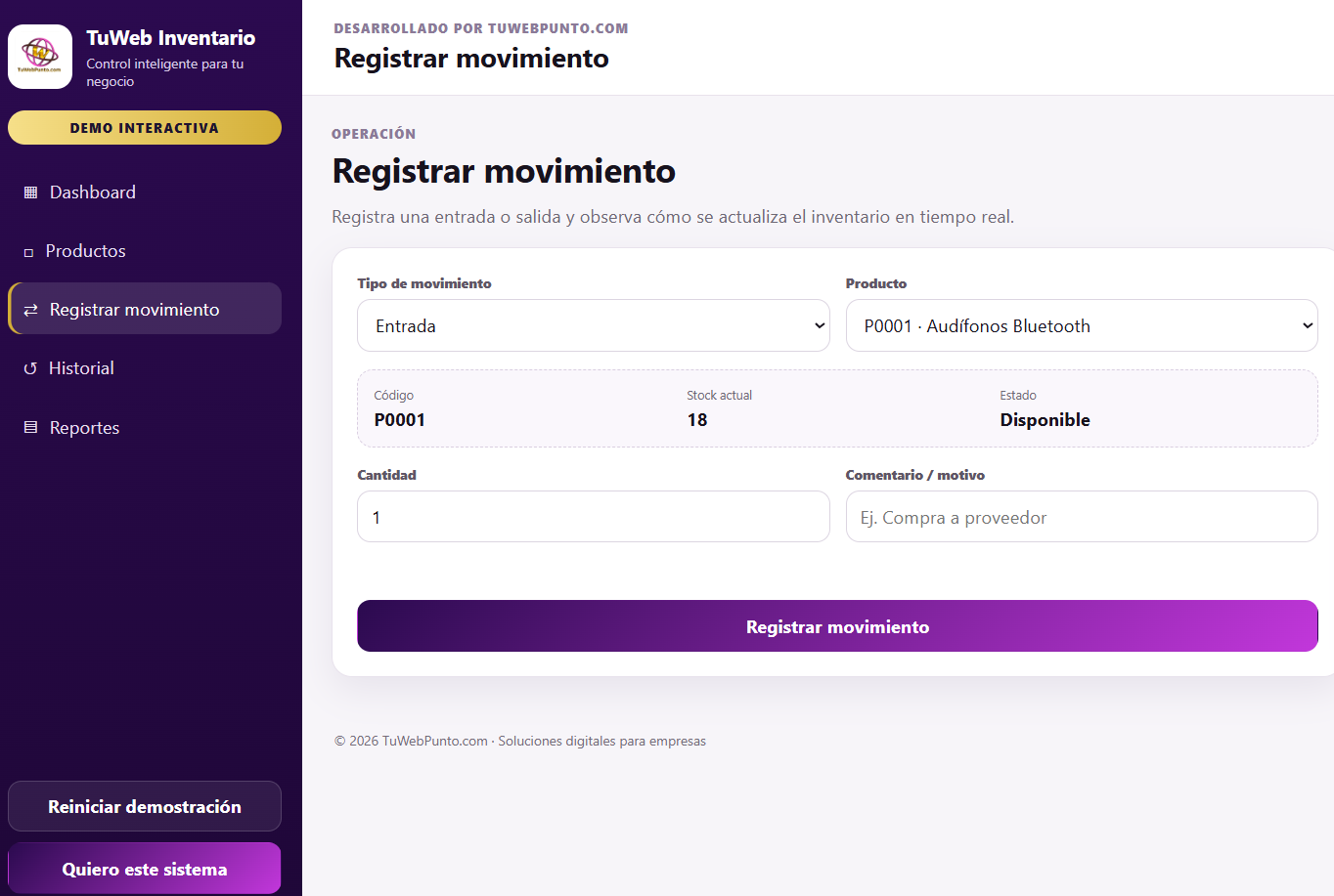 Sistema de inventario para empresas TuWeb Inventario